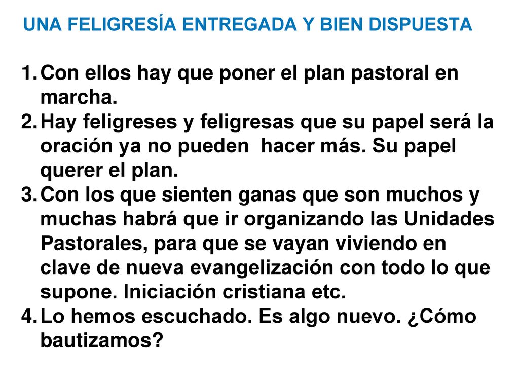 Con ellos hay que poner el plan pastoral en marcha.