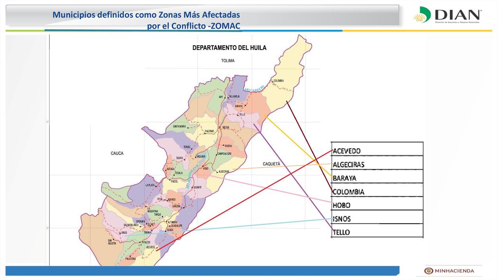 Municipios definidos como Zonas Más Afectadas por el Conflicto -ZOMAC