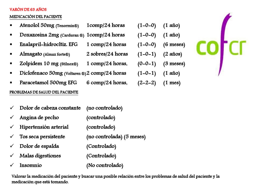 Atenolol 50mg (Tenormin®) 1comp/24 horas (1-0-0) (1 año)
