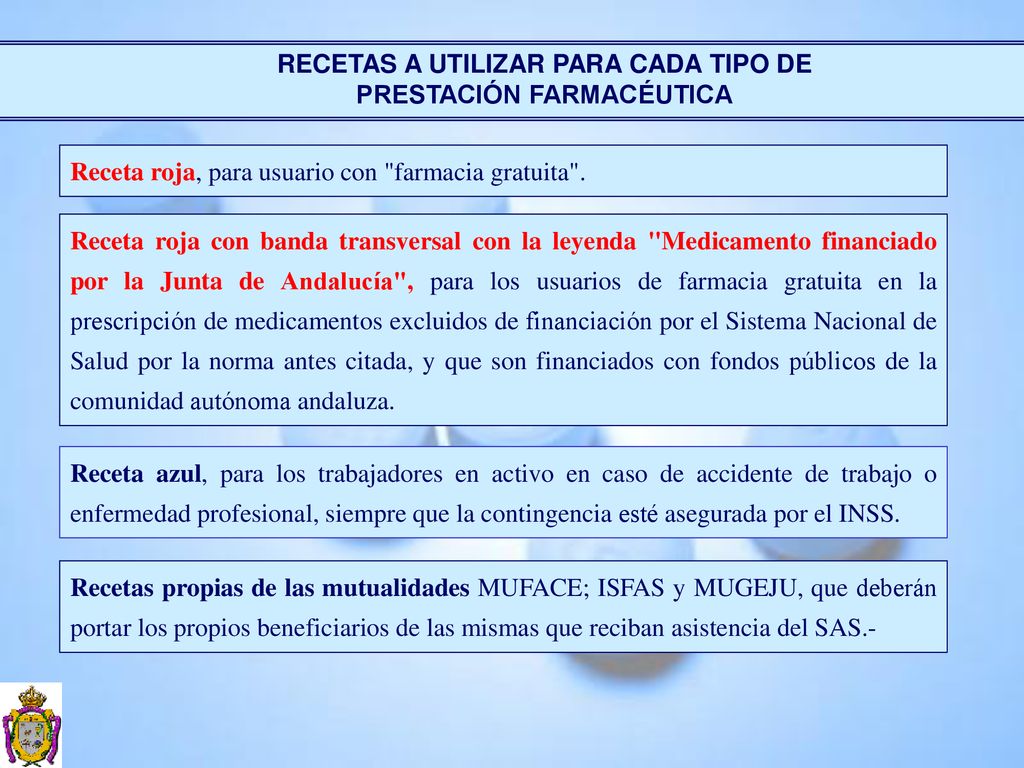 RECETAS A UTILIZAR PARA CADA TIPO DE PRESTACIÓN FARMACÉUTICA