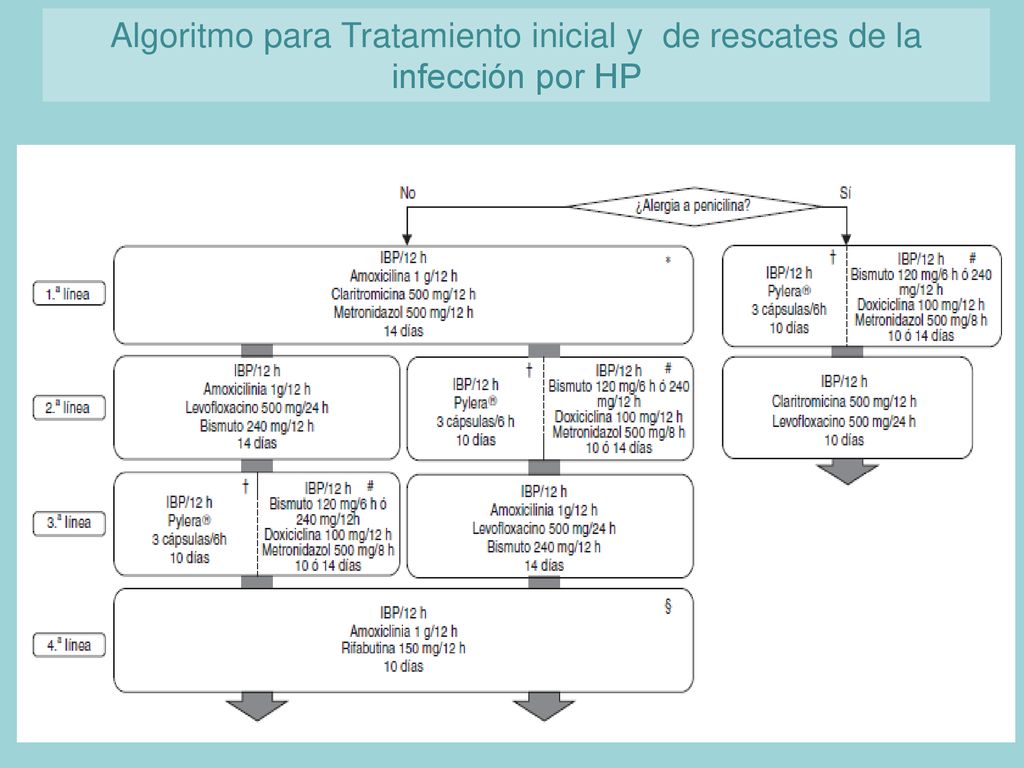Algoritmo para Tratamiento inicial y de rescates de la infección por HP