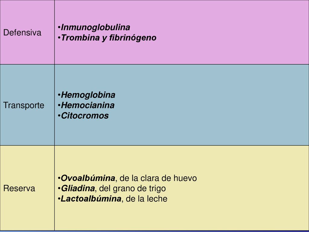 Defensiva Inmunoglobulina. Trombina y fibrinógeno. Transporte. Hemoglobina. Hemocianina. Citocromos.