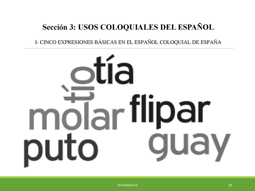 Sección 3: USOS COLOQUIALES DEL ESPAÑOL I- CINCO EXPRESIONES BÁSICAS EN EL ESPAÑOL COLOQUIAL DE ESPAÑA