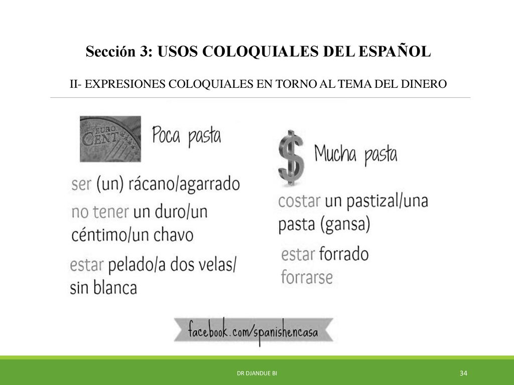 Sección 3: USOS COLOQUIALES DEL ESPAÑOL II- EXPRESIONES COLOQUIALES EN TORNO AL TEMA DEL DINERO