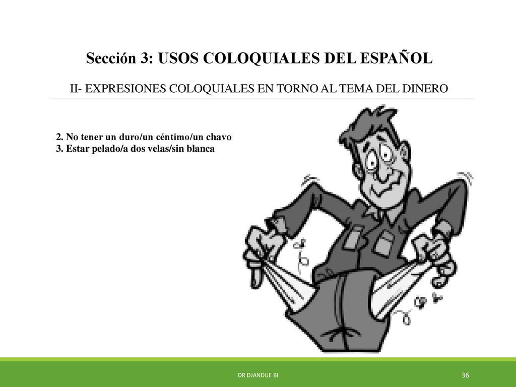 Sección 3: USOS COLOQUIALES DEL ESPAÑOL II- EXPRESIONES COLOQUIALES EN TORNO AL TEMA DEL DINERO