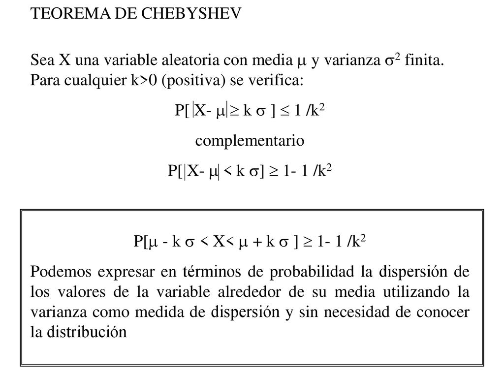 P[ - k  < X<  + k  ]  1- 1 /k2