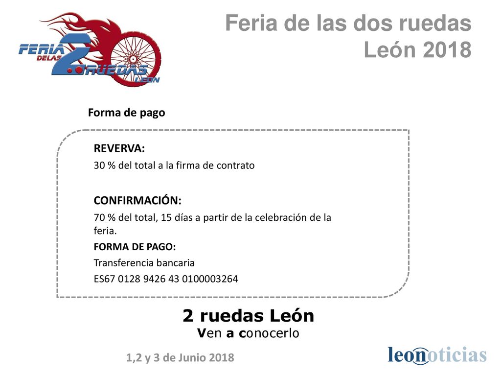 Feria de las dos ruedas León ruedas León Forma de pago REVERVA: