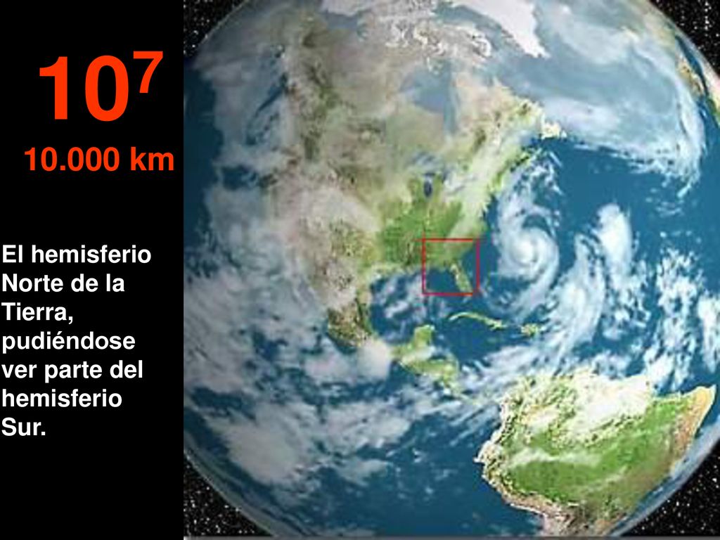 km El hemisferio Norte de la Tierra, pudiéndose ver parte del hemisferio Sur.