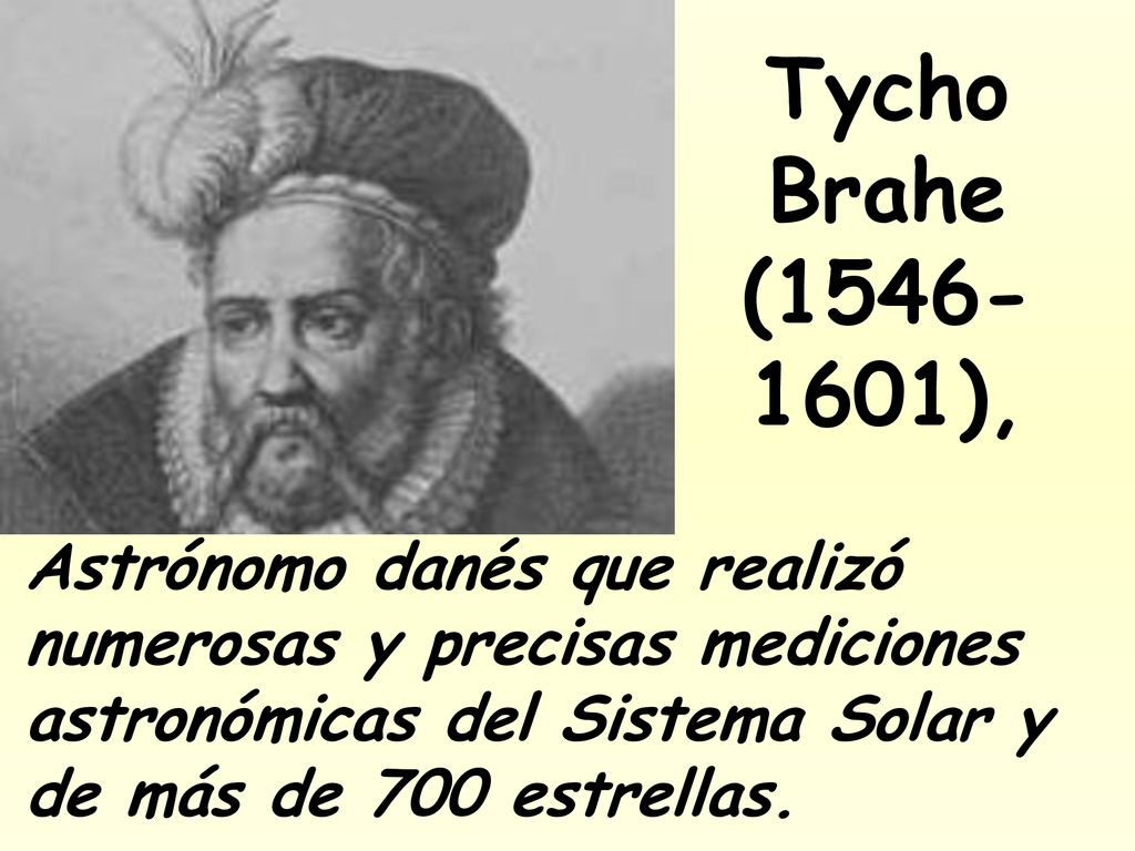 Tycho Brahe ( ), Astrónomo danés que realizó numerosas y precisas mediciones astronómicas del Sistema Solar y de más de 700 estrellas.