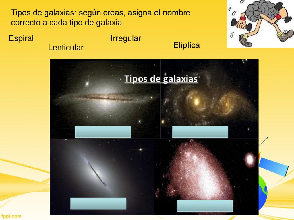 Tipos de galaxias: según creas, asigna el nombre correcto a cada tipo de galaxia