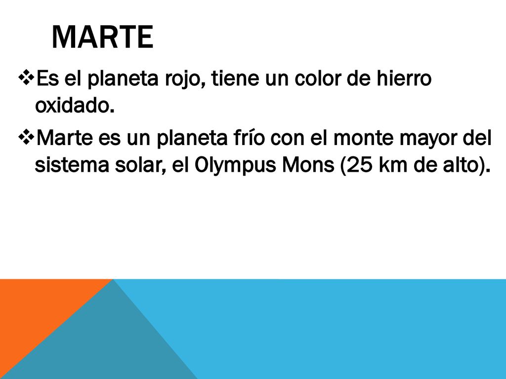 Es el planeta rojo, tiene un color de hierro oxidado.