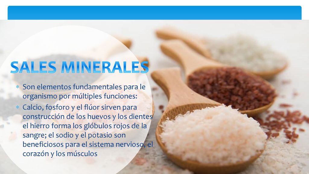 SALES MINERALES Son elementos fundamentales para le organismo por múltiples funciones: