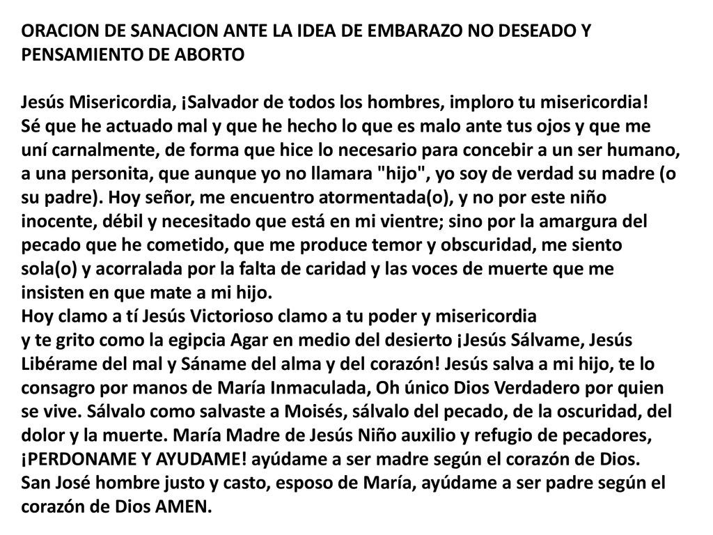 ORACION DE SANACION ANTE LA IDEA DE EMBARAZO NO DESEADO Y PENSAMIENTO DE ABORTO