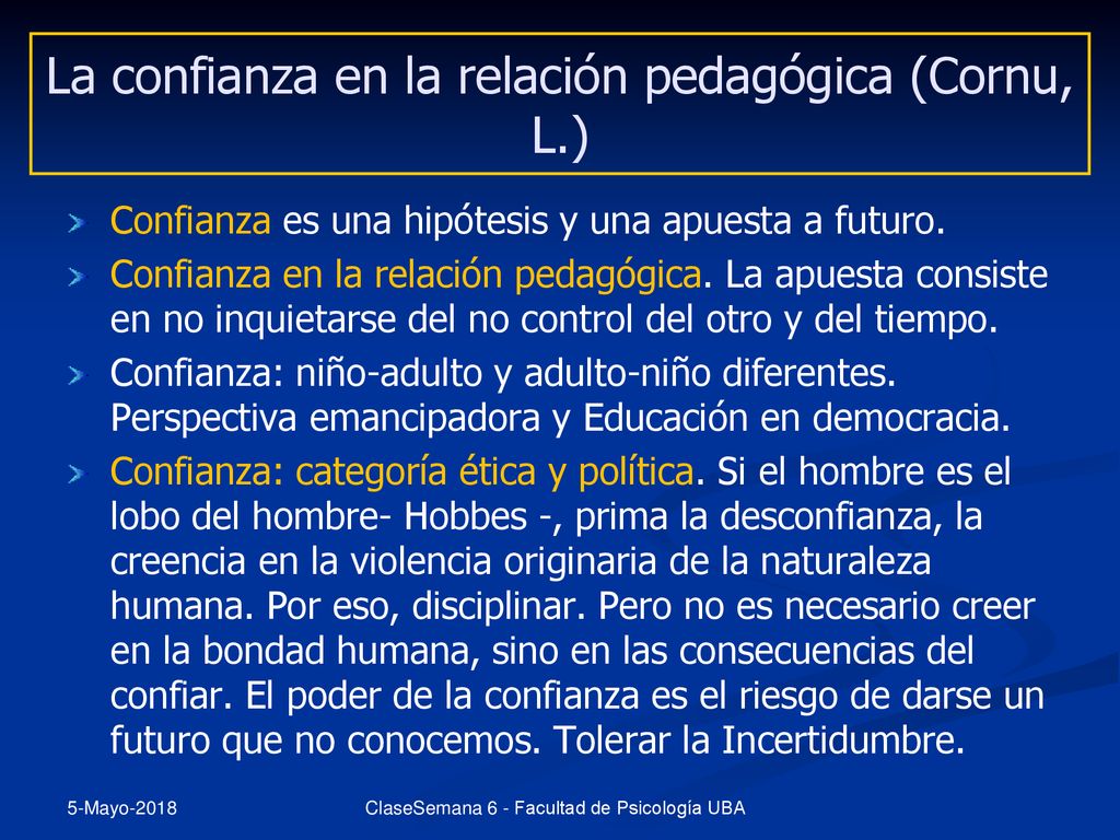 La confianza en la relación pedagógica (Cornu, L.)