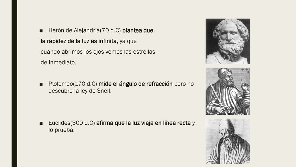 Historia de la luz Herón de Alejandría(70 d.C) plantea que