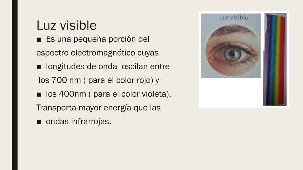 Luz visible Es una pequeña porción del espectro electromagnético cuyas