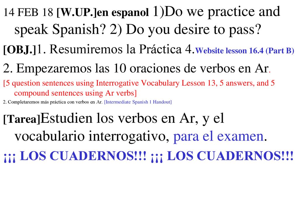 2. Empezaremos las 10 oraciones de verbos en Ar.