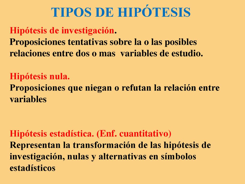TIPOS DE HIPÓTESIS Hipótesis de investigación.