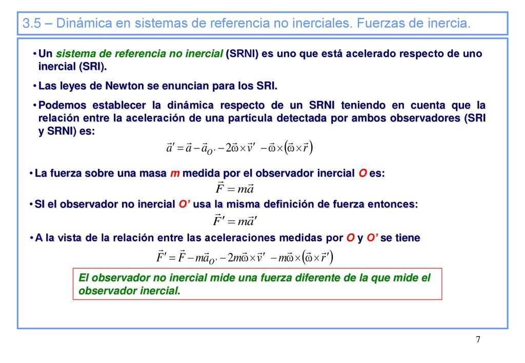 3. 5 – Dinámica en sistemas de referencia no inerciales