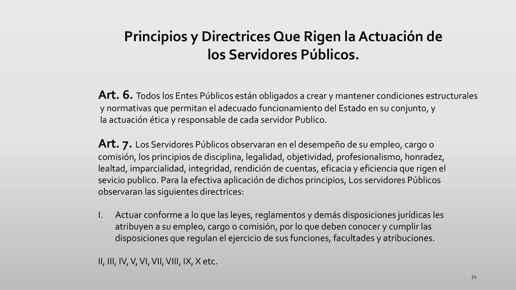 Principios y Directrices Que Rigen la Actuación de los Servidores Públicos.
