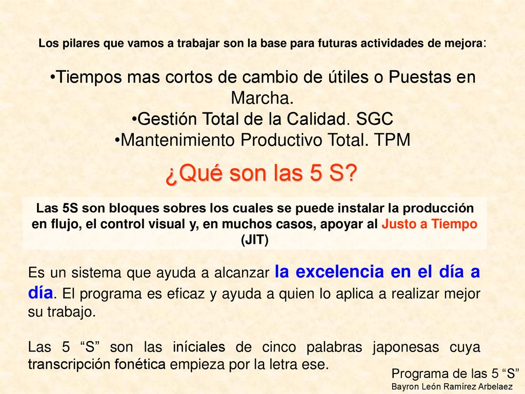 Los pilares que vamos a trabajar son la base para futuras actividades de mejora: