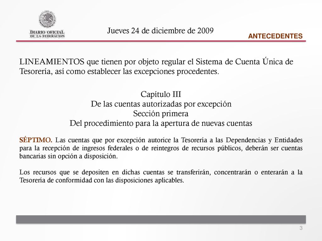 De las cuentas autorizadas por excepción Sección primera