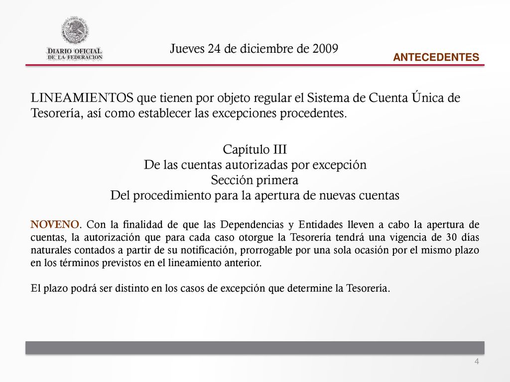 De las cuentas autorizadas por excepción Sección primera