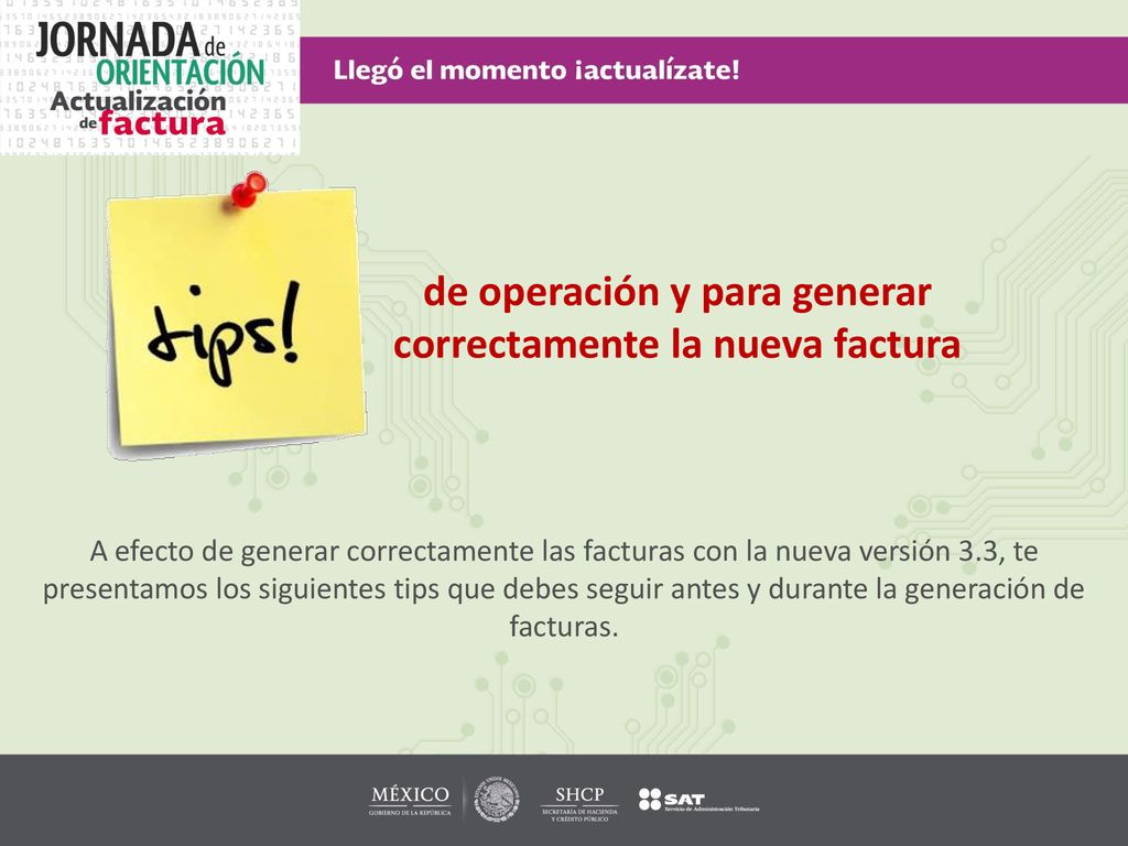 de operación y para generar correctamente la nueva factura