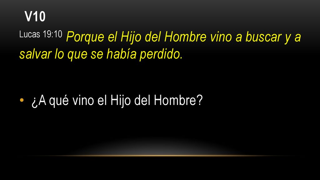 V10 Lucas 19:10 Porque el Hijo del Hombre vino a buscar y a salvar lo que se había perdido.