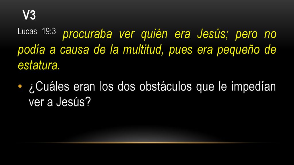 V3 Lucas 19:3 procuraba ver quién era Jesús; pero no podía a causa de la multitud, pues era pequeño de estatura.