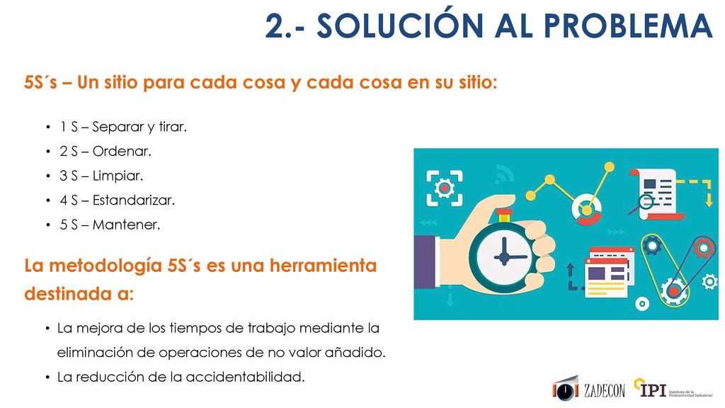 2.- SOLUCIÓN AL PROBLEMA 5S´s – Un sitio para cada cosa y cada cosa en su sitio: 1 S – Separar y tirar.