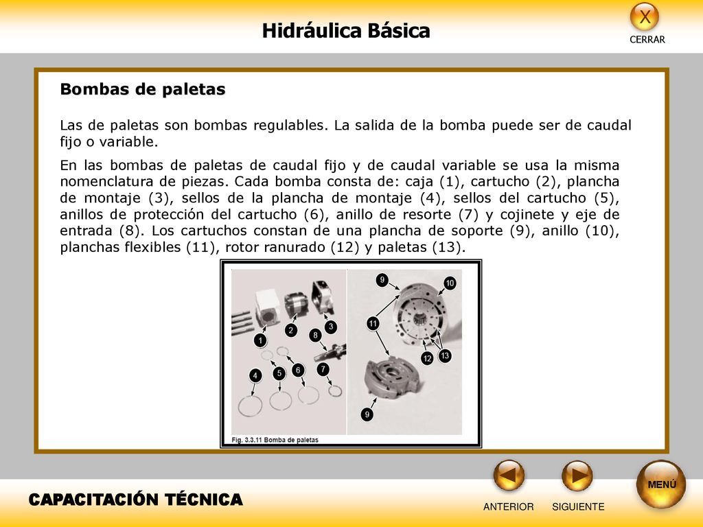 Bombas de paletas Las de paletas son bombas regulables. La salida de la bomba puede ser de caudal fijo o variable.