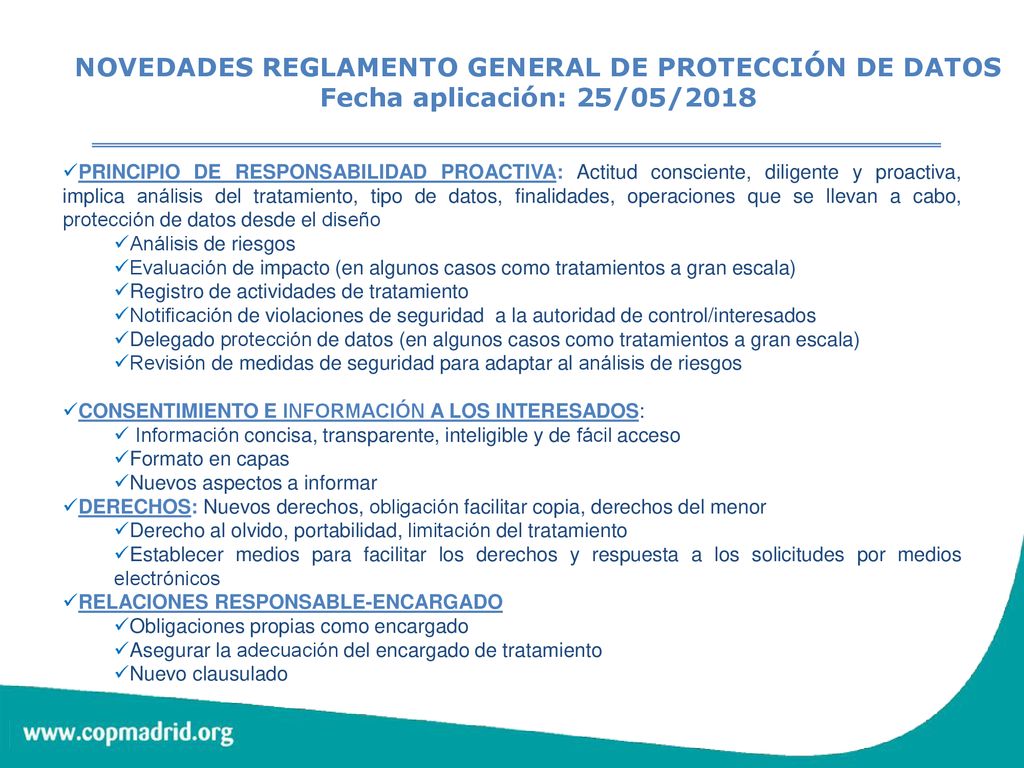 NOVEDADES REGLAMENTO GENERAL DE PROTECCIÓN DE DATOS Fecha aplicación: 25/05/2018