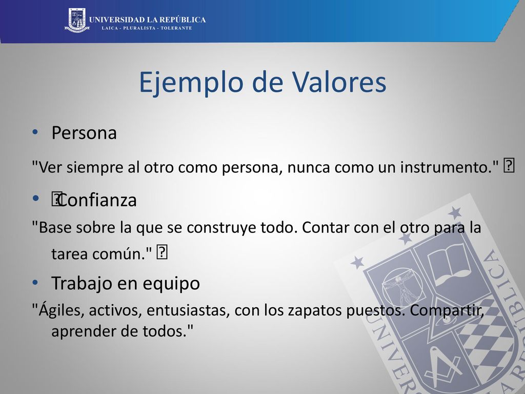 Ejemplo de Valores  Confianza Persona Trabajo en equipo