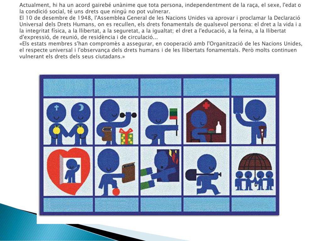 Actualment, hi ha un acord gairebé unànime que tota persona, independentment de la raça, el sexe, l edat o la condició social, té uns drets que ningú no pot vulnerar.