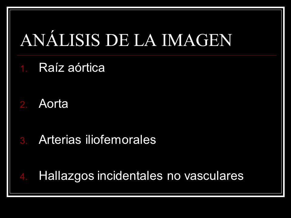 ANÁLISIS DE LA IMAGEN Raíz aórtica Aorta Arterias iliofemorales