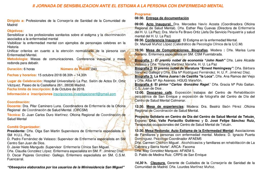 II JORNADA DE SENSIBILIZACION ANTE EL ESTIGMA A LA PERSONA CON ENFERMEDAD MENTAL