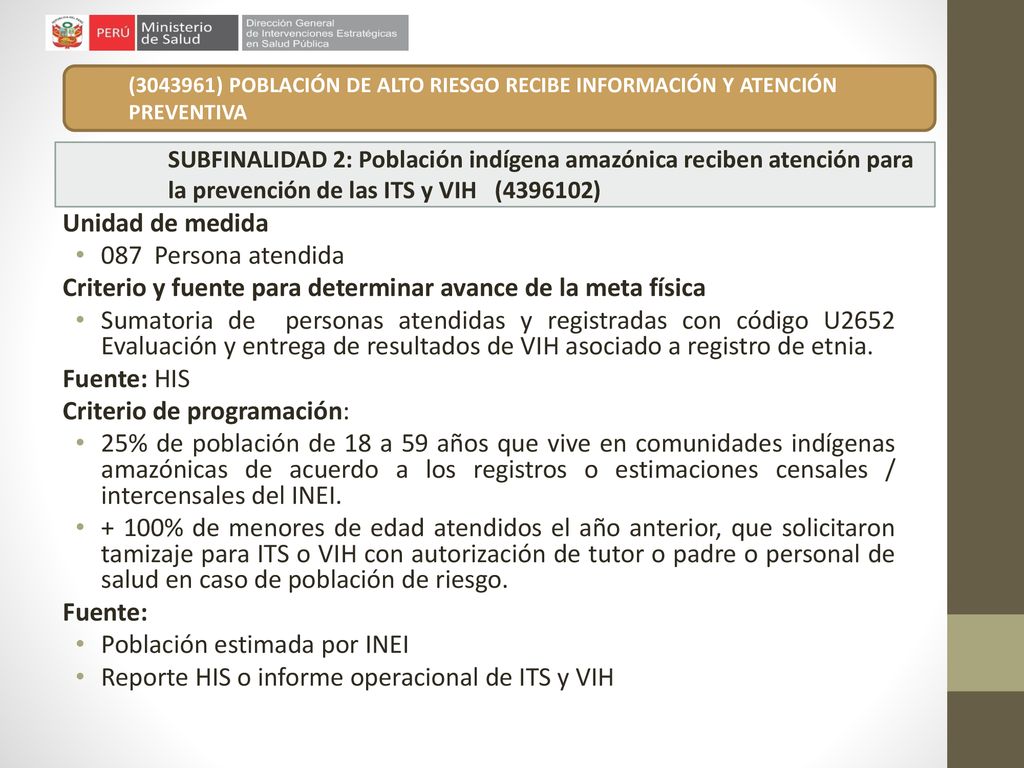 Criterio y fuente para determinar avance de la meta física