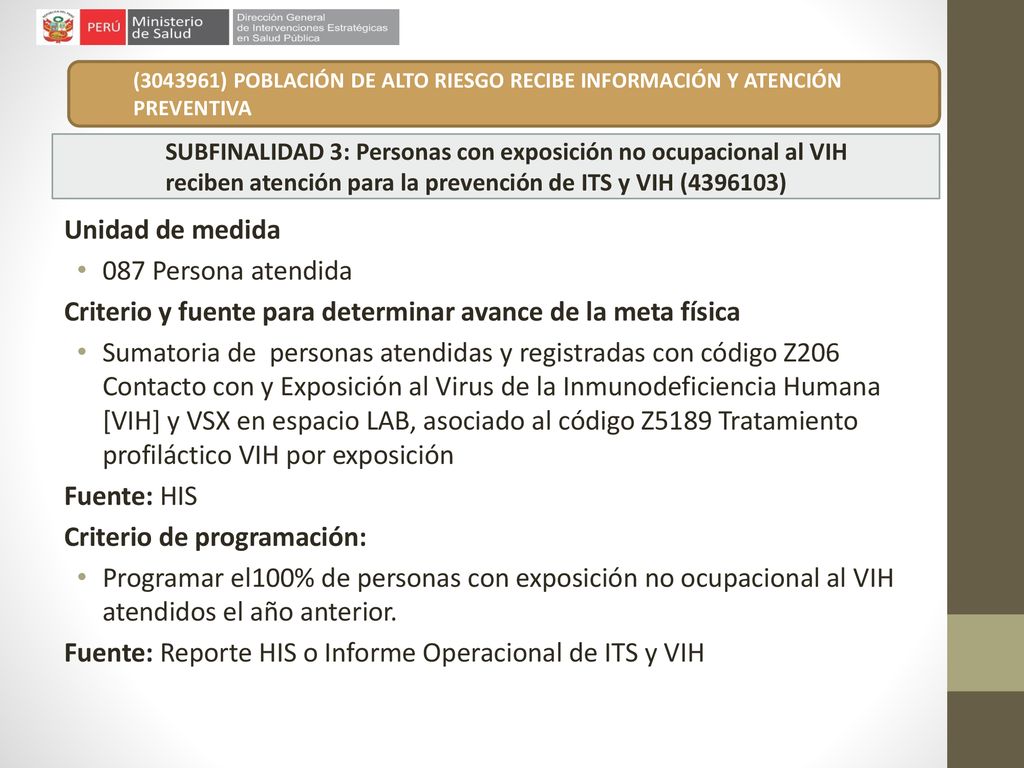 Criterio y fuente para determinar avance de la meta física