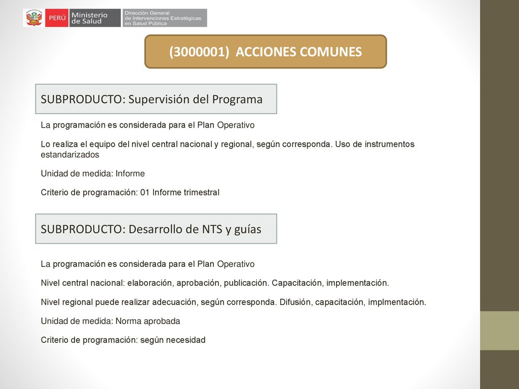 ( ) ACCIONES COMUNES SUBPRODUCTO: Supervisión del Programa