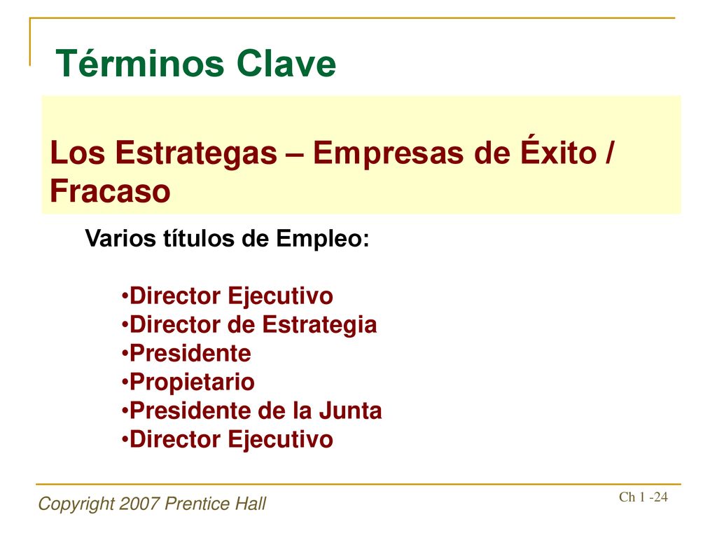Términos Clave Los Estrategas – Empresas de Éxito / Fracaso