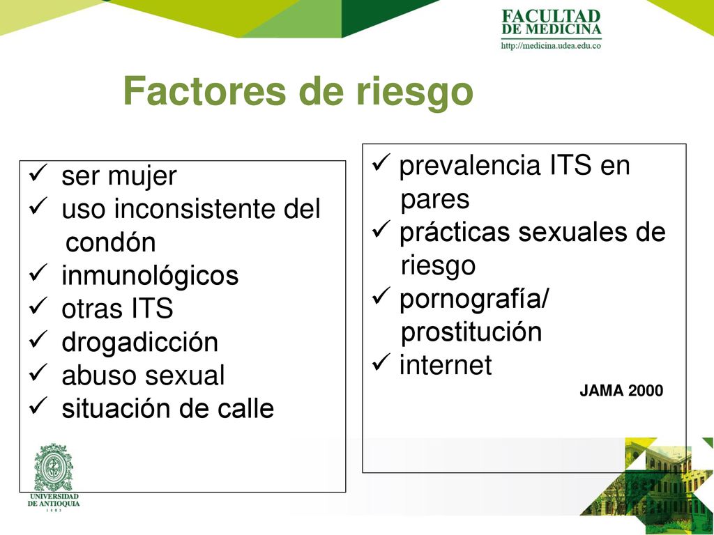 Factores de riesgo prevalencia ITS en ser mujer pares