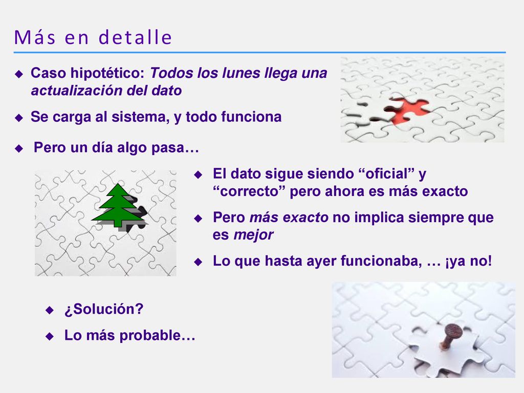 Más en detalle Caso hipotético: Todos los lunes llega una actualización del dato. Se carga al sistema, y todo funciona.