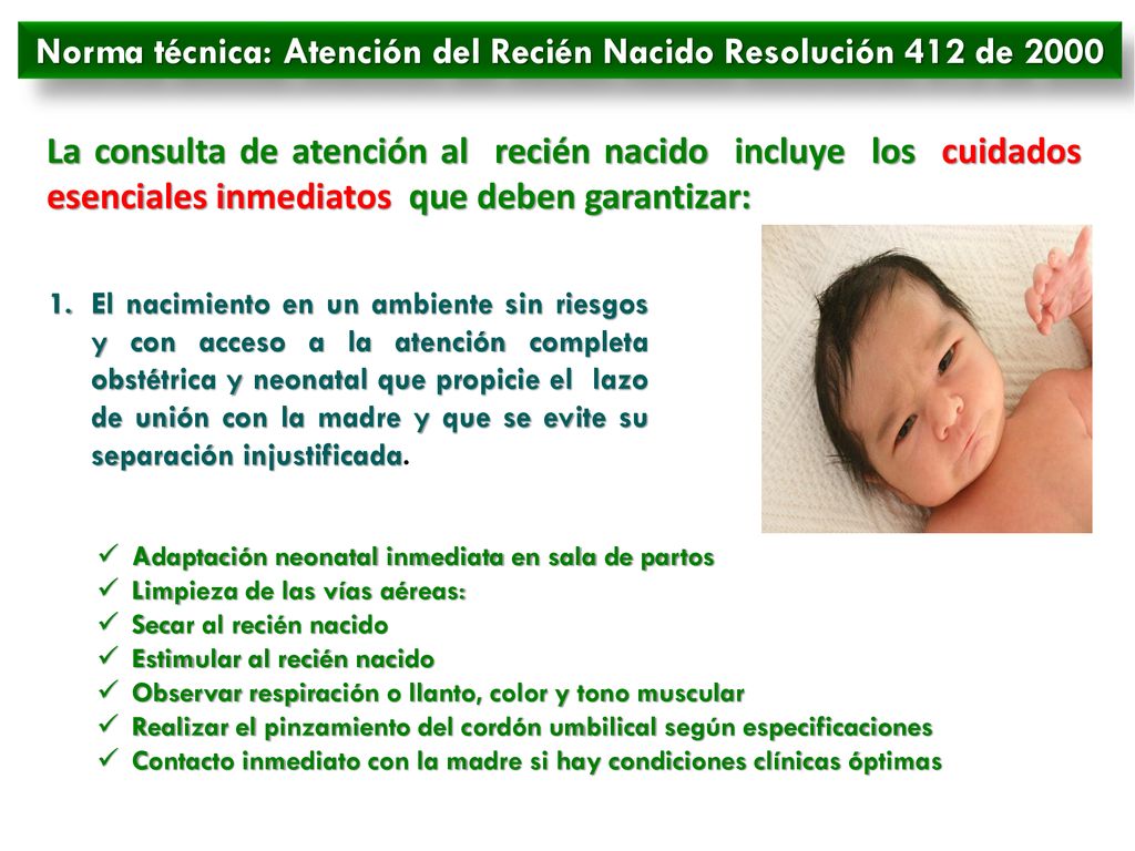 Norma técnica: Atención del Recién Nacido Resolución 412 de 2000
