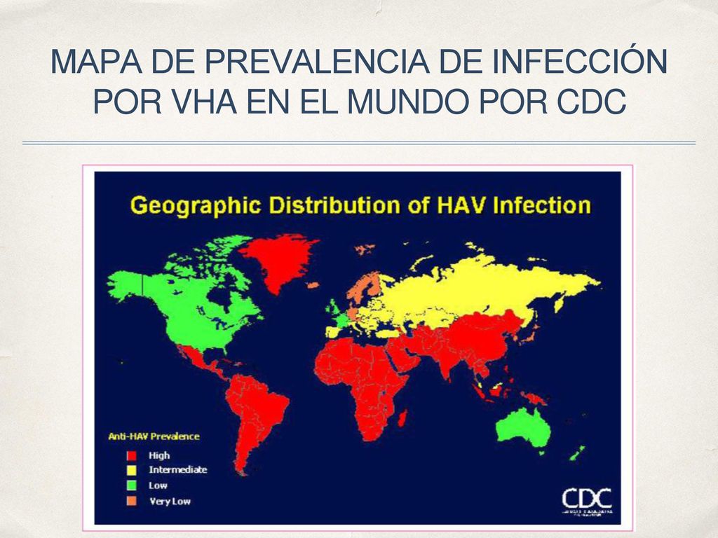 MAPA DE PREVALENCIA DE INFECCIÓN POR VHA EN EL MUNDO POR CDC