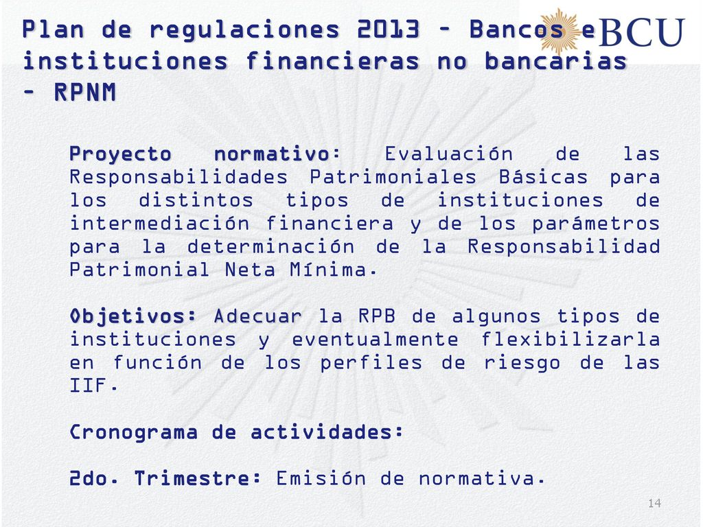 Plan de regulaciones 2013 – Bancos e instituciones financieras no bancarias – RPNM