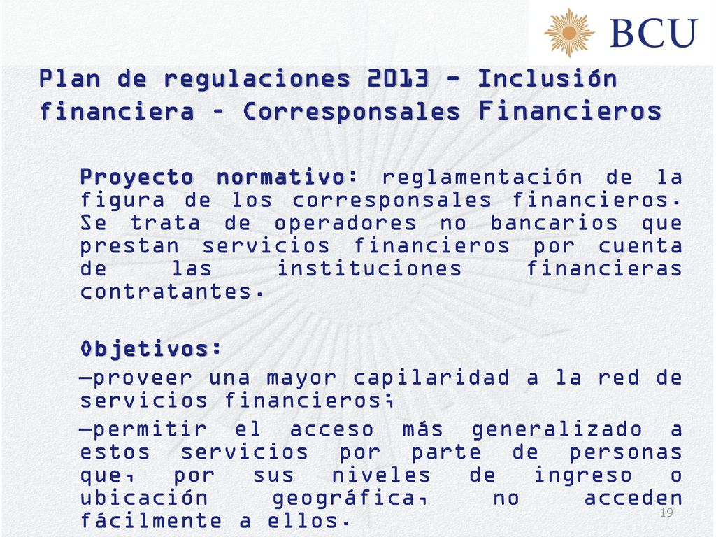 Plan de regulaciones Inclusión financiera – Corresponsales Financieros