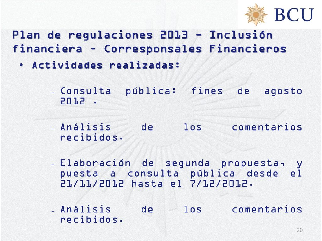 Plan de regulaciones Inclusión financiera – Corresponsales Financieros