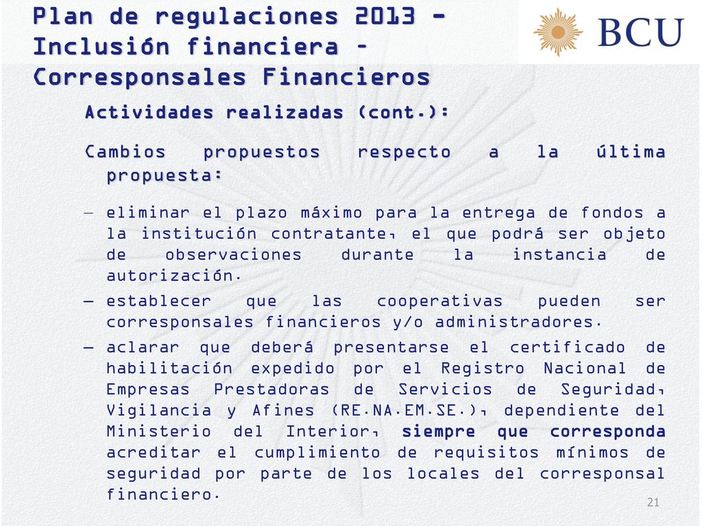 Plan de regulaciones Inclusión financiera – Corresponsales Financieros