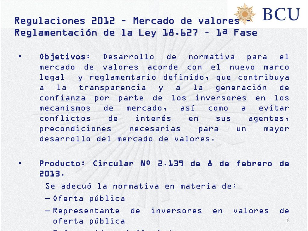 Regulaciones 2012 – Mercado de valores – Reglamentación de la Ley 18